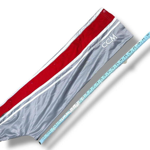 CCM Vintage Hockey Warm-Up Pants Snap Button Tearaway Gray Red L Y2K Streetwear - Picture 9 of 9